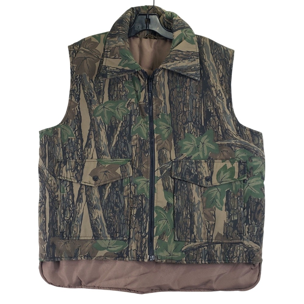 Vintage Duck Bay Trebark Camo Hunting Reversible Vest Mens L Green Brown Utility